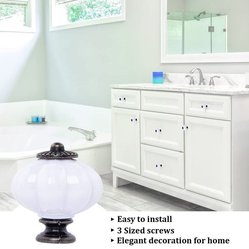 IEIK Acrylic Pumpkin Knobs, White Cabinet knobs Set of 10 Vintage Decorative Handles Pulls for Doors, Closet, Drawers, Dresser, Cupboard, Kitchen Furniture or Kids Room - Image 2